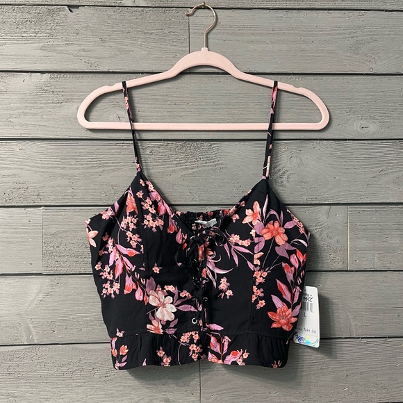NWT Harmony & HAVOC Black Floral Crop Top Sz Large - Picture 4 of 12